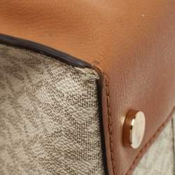 Pre Owned Michael Kors Brown/Ivory Signature Coated Canvas and Leather Large Mercer Tote
