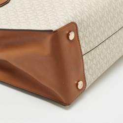 Pre Owned Michael Kors Brown/Ivory Signature Coated Canvas and Leather Large Mercer Tote