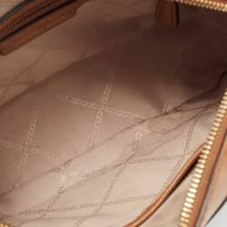 Pre Owned Michael Kors Brown/Tan Signature Coated Canvas and Leather Jet Set Crossbody Bag