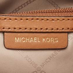 Pre Owned Michael Kors Brown/Tan Signature Coated Canvas and Leather Jet Set Crossbody Bag