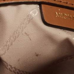 Pre Owned Michael Kors Brown/Tan Signature Coated Canvas and Leather Jet Set Crossbody Bag