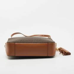 Pre Owned Michael Kors Brown/Tan Signature Coated Canvas and Leather Jet Set Crossbody Bag