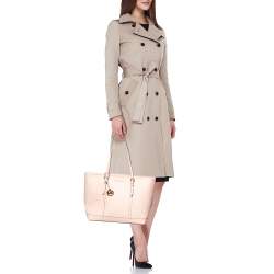 Pre Owned Michael Kors Light Pink Saffiano Leather Jet Set Shopper Tote