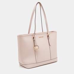 Pre Owned Michael Kors Light Pink Saffiano Leather Jet Set Shopper Tote