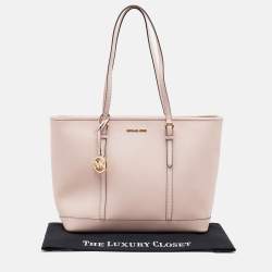Pre Owned Michael Kors Light Pink Saffiano Leather Jet Set Shopper Tote