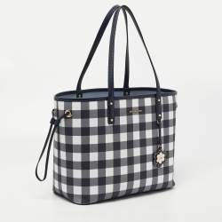 Pre Owned Michael Kors Navy Blue Checkered Coated Canvas Jet Set Travel Tote