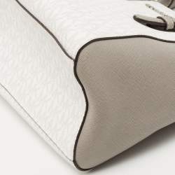 Pre Owned Michael Kors White/Grey Signature Coated Canvas and Leather Ciara Satchel