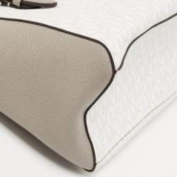 Pre Owned Michael Kors White/Grey Signature Coated Canvas and Leather Ciara Satchel