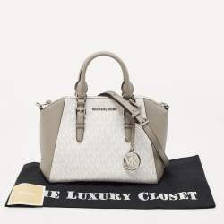 Pre Owned Michael Kors White/Grey Signature Coated Canvas and Leather Ciara Satchel