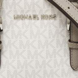 Pre Owned Michael Kors White/Grey Signature Coated Canvas and Leather Ciara Satchel