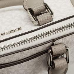 Pre Owned Michael Kors White/Grey Signature Coated Canvas and Leather Ciara Satchel