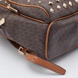 Michael Kors Brown Signature Coated Canvas and Leather Studded Abbey Backpack