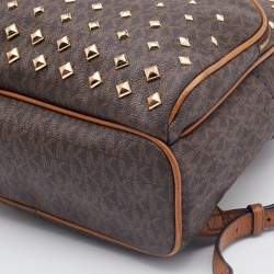 Michael Kors Brown Signature Coated Canvas and Leather Studded Abbey Backpack