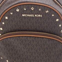 Michael Kors Brown Signature Coated Canvas and Leather Studded Abbey Backpack
