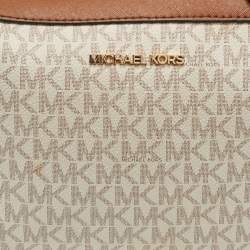 Michael Kors Beige/Tan Signature Coated Canvas and Leather Jet Set Crossbody Bag