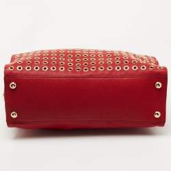 Pre Owned Michael Kors Red Leather Large N/S Grommet Hamilton Tote