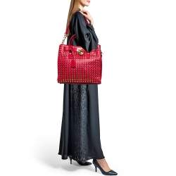 Pre Owned Michael Kors Red Leather Large N/S Grommet Hamilton Tote