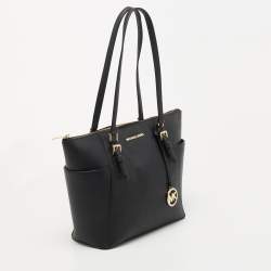 Pre Owned حقيبة يد توتس مايكل مايكل كورس جيت سيت جلد سافيانو أسود بسحاب علوي متوسطة