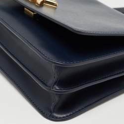 Pre Owned Michael Kors Navy Blue Leather Mott Chain Swag Shoulder Bag