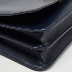 Pre Owned Michael Kors Navy Blue Leather Mott Chain Swag Shoulder Bag