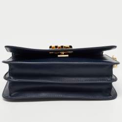 Pre Owned Michael Kors Navy Blue Leather Mott Chain Swag Shoulder Bag