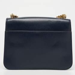 Pre Owned Michael Kors Navy Blue Leather Mott Chain Swag Shoulder Bag