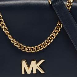 Pre Owned Michael Kors Navy Blue Leather Mott Chain Swag Shoulder Bag