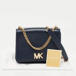 Pre Owned Michael Kors Navy Blue Leather Mott Chain Swag Shoulder Bag