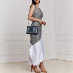 Pre Owned Michael Kors Navy Blue Leather Mott Chain Swag Shoulder Bag