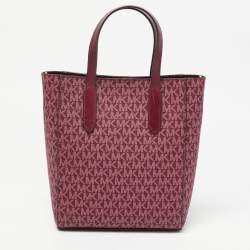 Pre Owned Michael Kors Burgundy Signature Coated Canvas, Leather and Suede Sinclair Tote