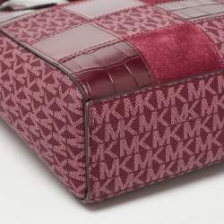 Pre Owned Michael Kors Burgundy Signature Coated Canvas, Leather and Suede Sinclair Tote
