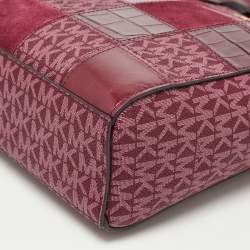 Pre Owned Michael Kors Burgundy Signature Coated Canvas, Leather and Suede Sinclair Tote
