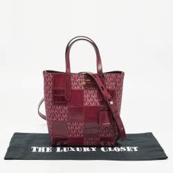 Pre Owned Michael Kors Burgundy Signature Coated Canvas, Leather and Suede Sinclair Tote