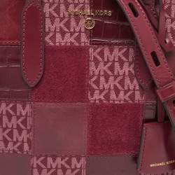 Pre Owned Michael Kors Burgundy Signature Coated Canvas, Leather and Suede Sinclair Tote