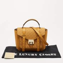 Pre Owned Michael Kors Yellow Signature Coated Canvas and Leather Manhattan Top Handle Bag