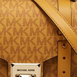 Pre Owned Michael Kors Yellow Signature Coated Canvas and Leather Manhattan Top Handle Bag