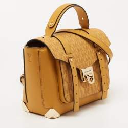 Pre Owned Michael Kors Yellow Signature Coated Canvas and Leather Manhattan Top Handle Bag
