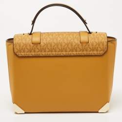 Pre Owned Michael Kors Yellow Signature Coated Canvas and Leather Manhattan Top Handle Bag