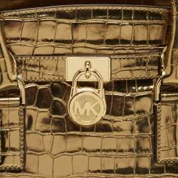 Pre Owned Michael Kors Gold Croc Embossed Leather Hamilton Studio Tote