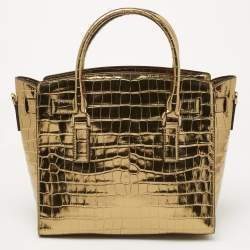Pre Owned Michael Kors Gold Croc Embossed Leather Hamilton Studio Tote