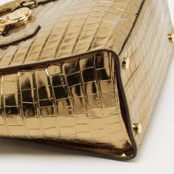 Pre Owned Michael Kors Gold Croc Embossed Leather Hamilton Studio Tote