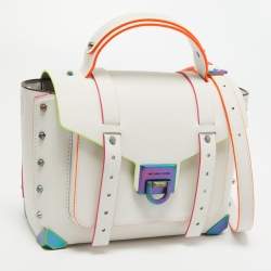 Pre Owned Michael Kors Optic White Leather Multicolor Trim Medium Manhattan Satchel