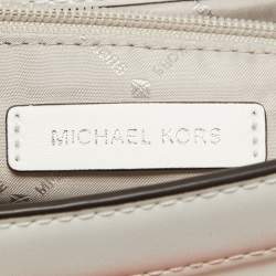 Pre Owned Michael Kors Optic White Leather Multicolor Trim Medium Manhattan Satchel