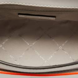Pre Owned Michael Kors Optic White Leather Multicolor Trim Medium Manhattan Satchel