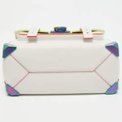 Pre Owned Michael Kors Optic White Leather Multicolor Trim Medium Manhattan Satchel