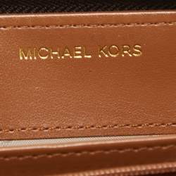 Pre Owned Michael Kors Brown Signature Coated Canvas Zip Around Wristlet Wallet