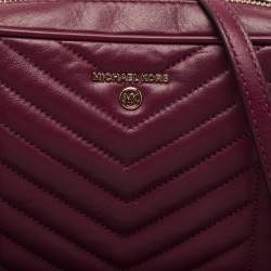 Pre Owned Michael Kors Burgundy Leather Jet Set Camera Crossbody Bag