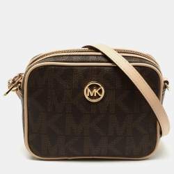 مملوكة مسبقًا MICHAEL Michael Kors Brown/Beige Signature Coated Canvas and Leather Camera Crossbody Bag