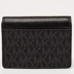 Michael Kors Black/Grey Signature Coated Canvas and Leather Card Case