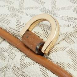 Michael Kors White/Tan Signature Coated Canvas and Leather Mini Rhea Backpack